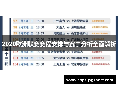 2020欧洲联赛赛程安排与赛事分析全面解析